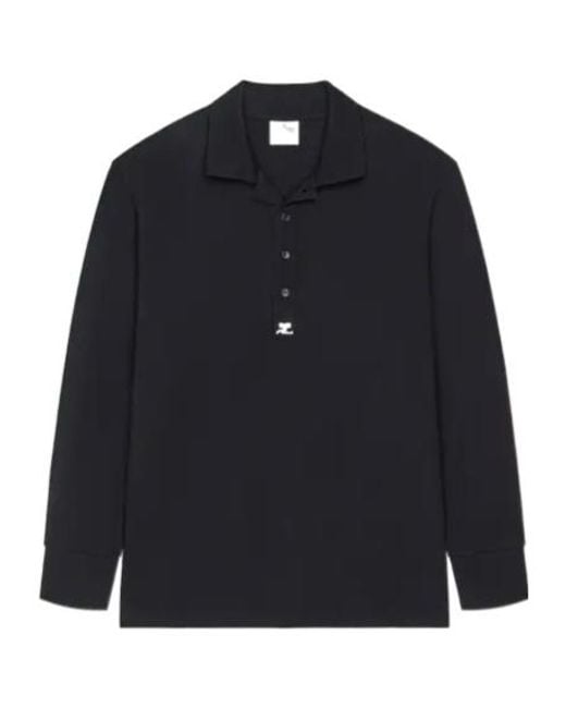 Courreges Blue Long-Sleeve Logo-Detail Polo Shirt for men