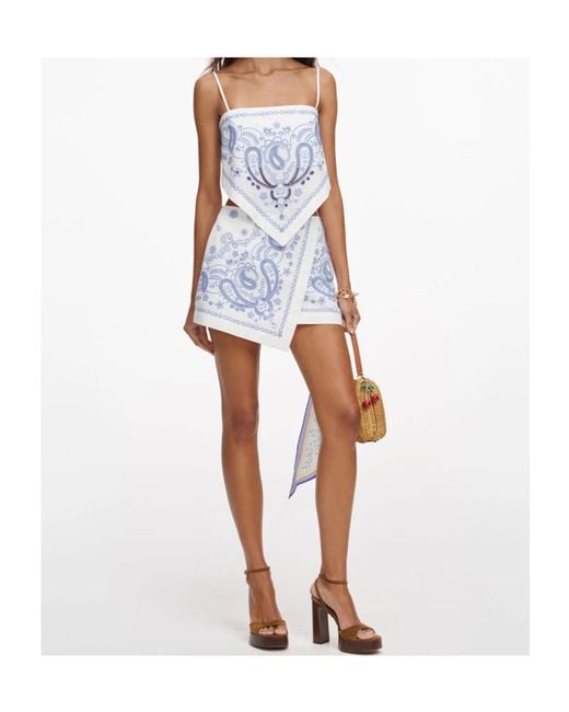 Self-Portrait Blue Embroidered Wrap Skort Shorts
