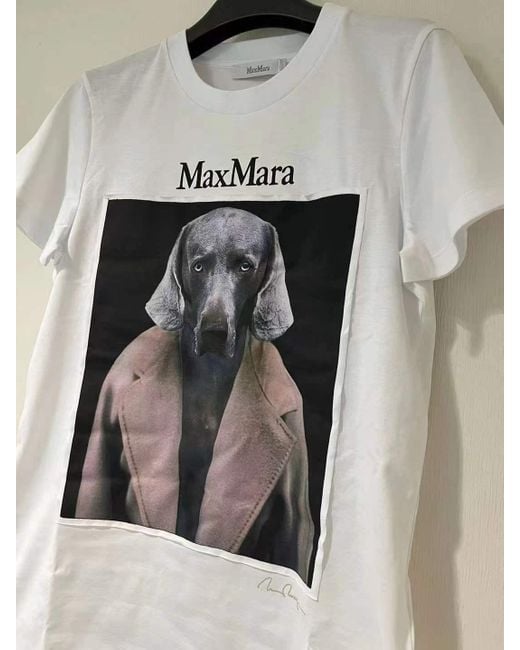 Max Mara Blue Cipria Graphic Printed Crewneck T-Shirt