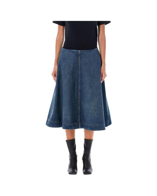 Khaite Blue Renta Flared Denim Midi Skirt