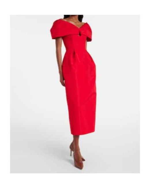 Carolina Herrera Red Off-Shoulder Silk Maxi Dress