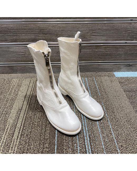 Guidi Natural Zip-Front Calf-Length Boots