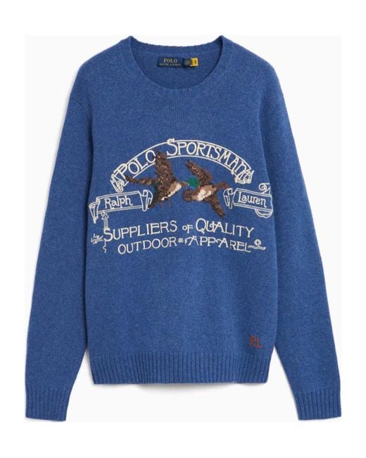 Polo Ralph Lauren Blue Logo Intarsia Sweater for men