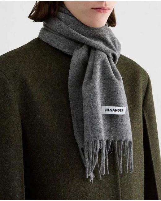 Jil Sander Gray Slim Wool Scarf for men