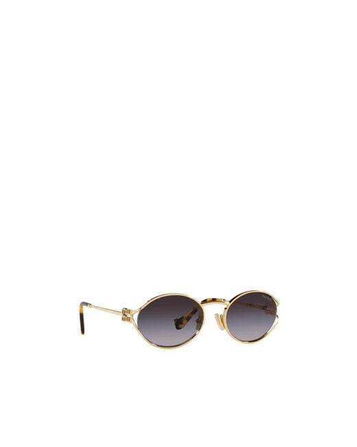 Miu Miu White Logo-Plaque Oval-Frame Sunglasses