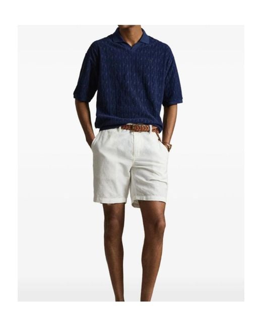 Polo Ralph Lauren Blue Cable-Knit Terry Collar T-Shirt for men