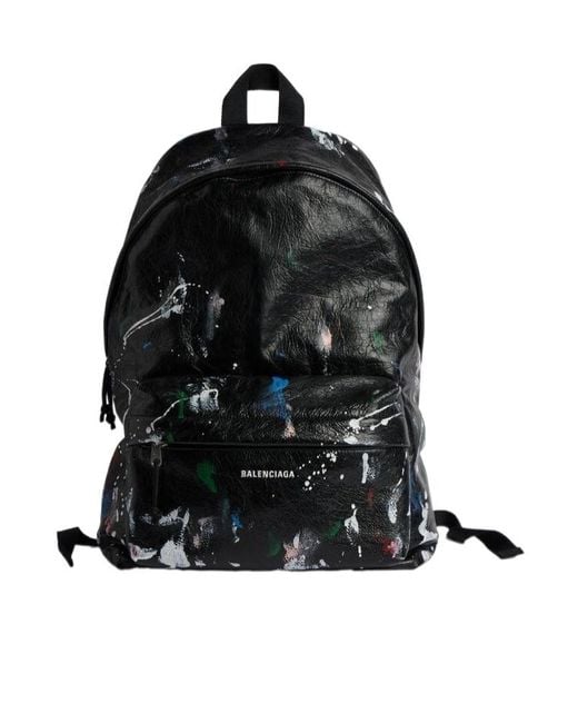 Balenciaga Black Explorer Paint-Splatter Backpack for men
