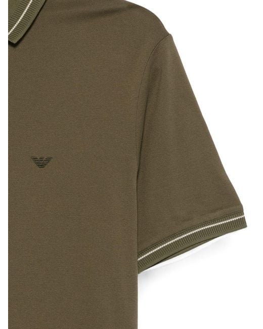 Emporio Armani Green Logo-Embroidered Polo Shirt for men