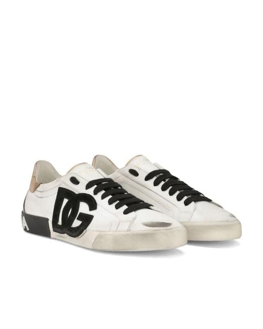 Dolce & Gabbana White And Leather Portofino Vintage Sneakers for men