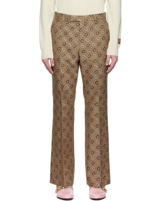 Gucci Brown All-Over Horsebit Embroidery Trousers for men