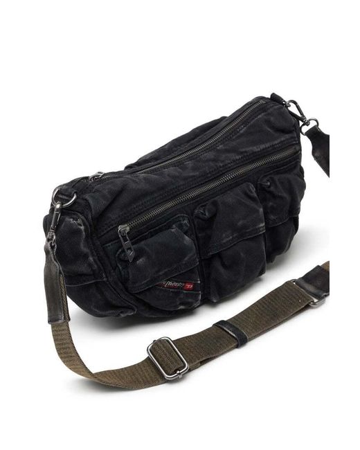 DIESEL Black Multi-Pkts Multipocket Denim Shoulder Bag for men
