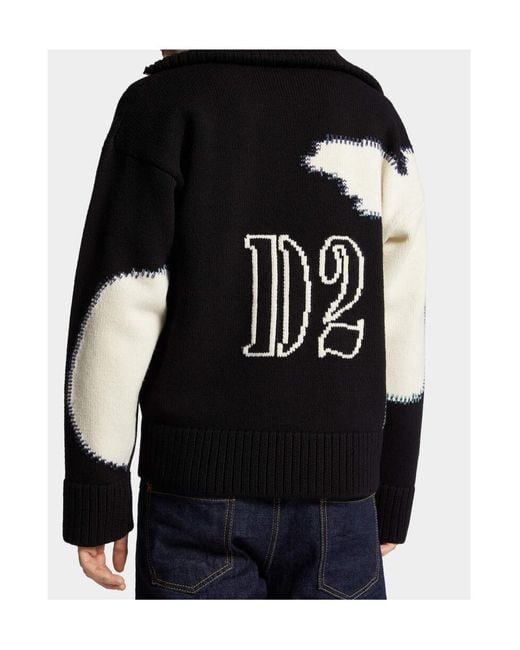 DSquared² Black Fake Stitch D2 Zipped Cardigan for men