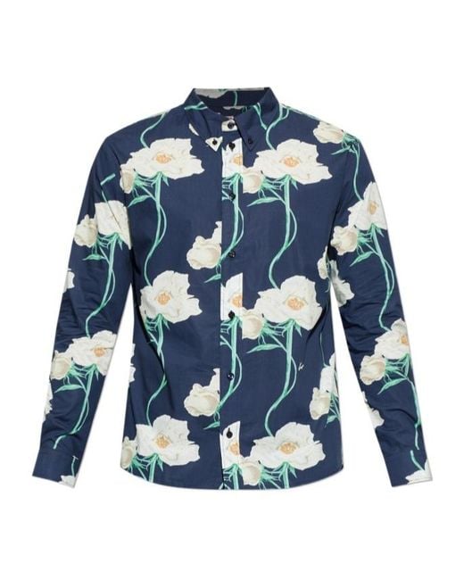 KENZO Blue Floral Printed Button-Up Shirt for men