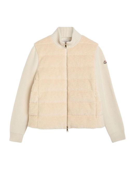 Moncler Natural Quilted Wool And Teddy Cardigan