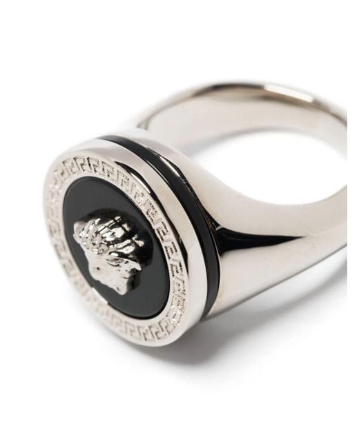 Versace White La Medusa Greca Ring for men