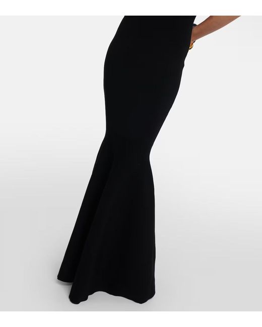 Nina Ricci Black High-Neck Wool-Blend Maxi Gown