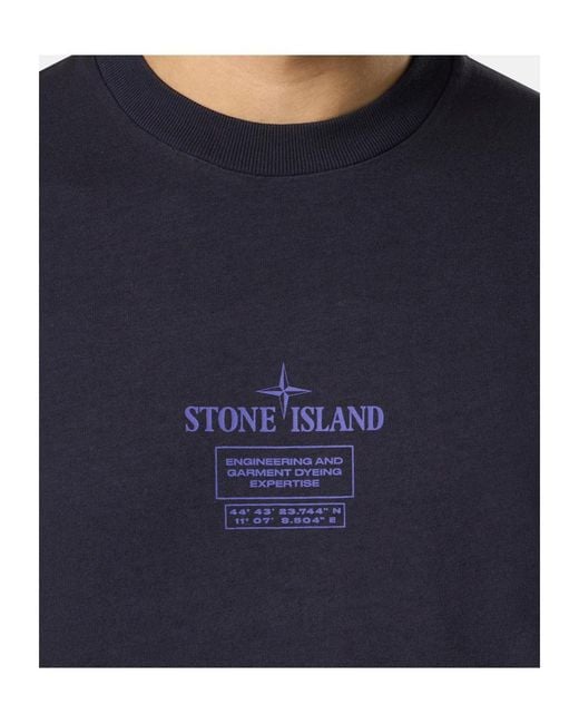 Stone Island Blue Logo Printed Crewneck T-Shirt for men