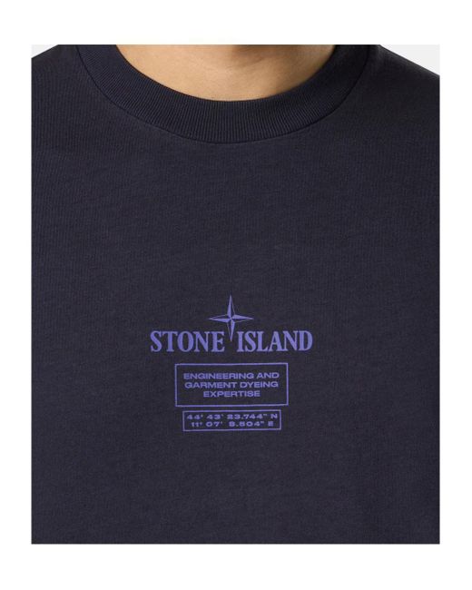 Stone Island Blue 2100037 Combed Cotton Logo-Plaque T-Shirt for men