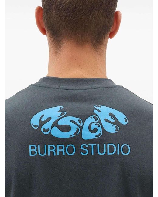 MSGM Blue Graphic-Print Cotton T-Shirt for men