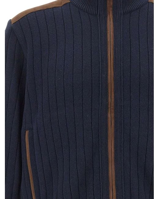 Paul & Shark Blue Ribbed Zip-Up Cardigan for men