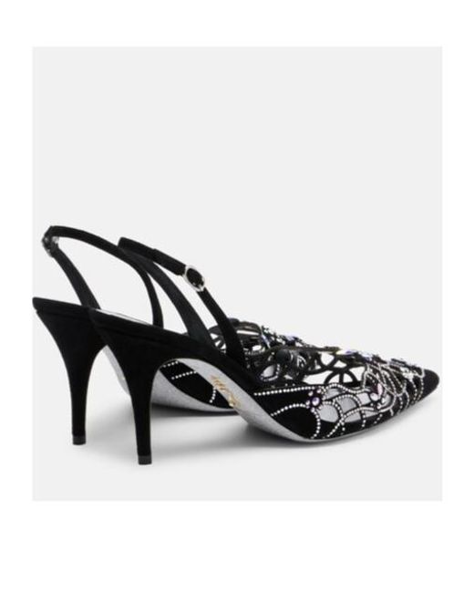 Rene Caovilla Metallic Embellished Suede Slingback Pumps