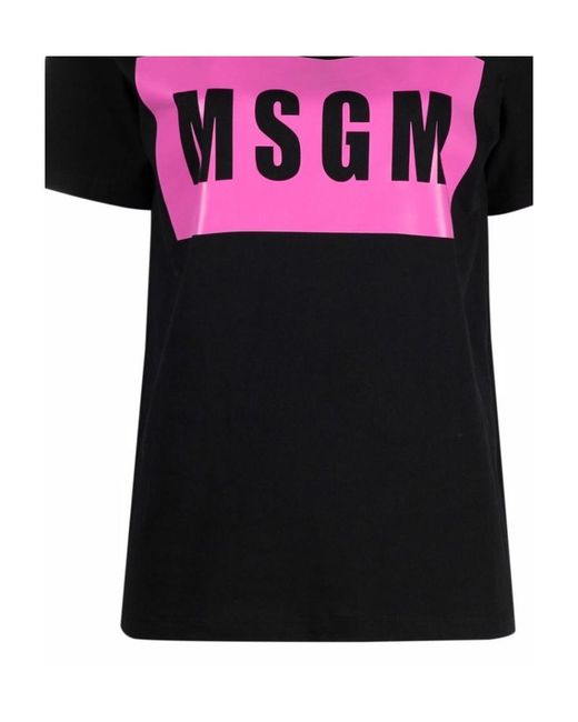MSGM Black Logo-Print Cropped T-Shirt