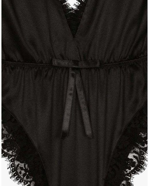 Dolce & Gabbana Black High-Cut Leg Satin Bodysuit