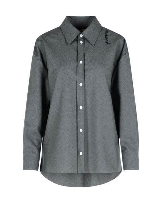 Marni Gray Logo Embroidered High-Low Hem Shirt