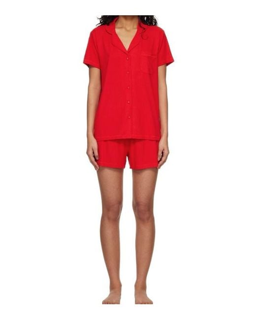 Skims Red Elastic Ribbed Knitted Pajama Set