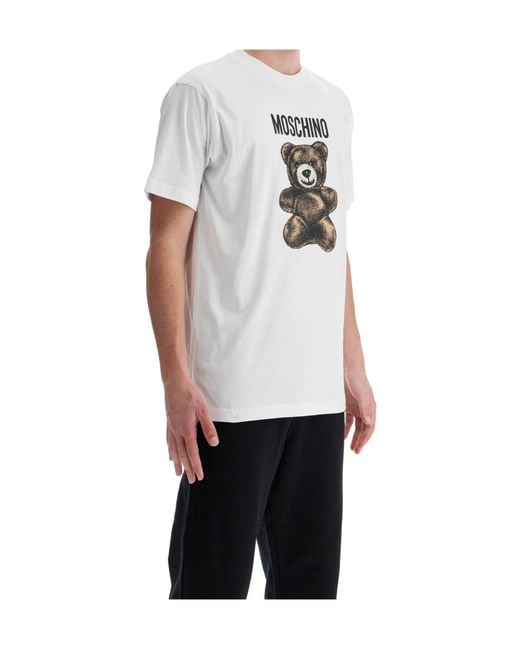 Moschino White Teddy Bear Printed Crewneck T-Shirt for men