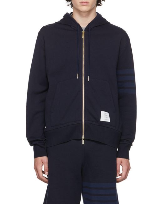 Thom Browne Blue Tonal-Bar Hooded Jacket for men