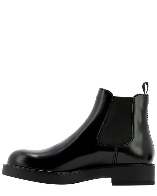 Prada Black Brushed Leather Chelsea Boots for men
