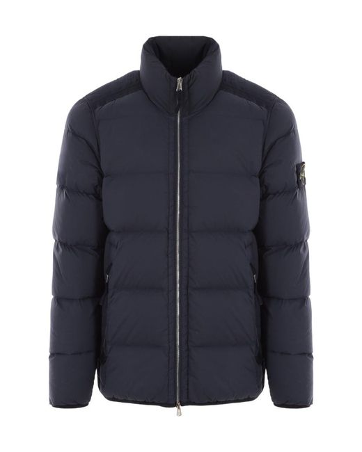 Stone Island Blue Compass-Patch Padded Down Jacket for men