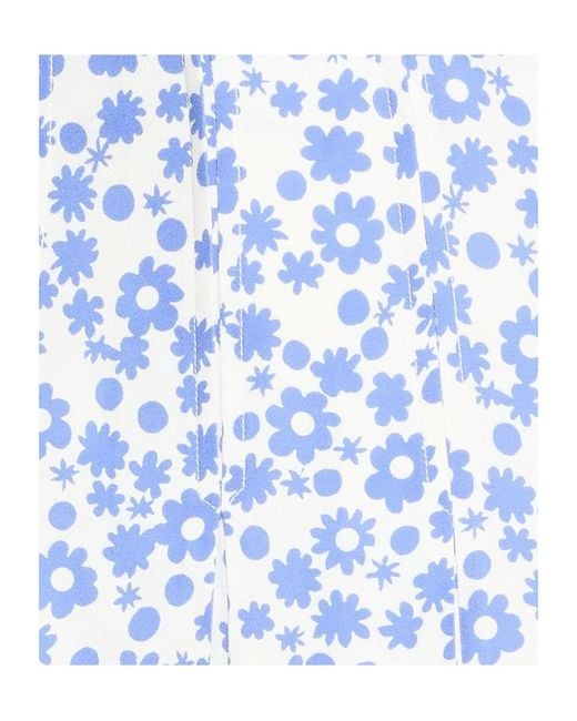 Marni Blue Floral Print Pleated Skirt