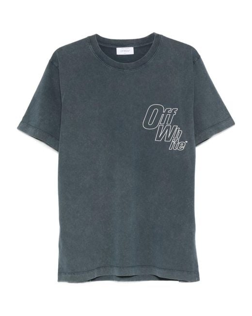 Off-White c/o Virgil Abloh Blue Outline-Arrow Logo-Print T-Shirt for men