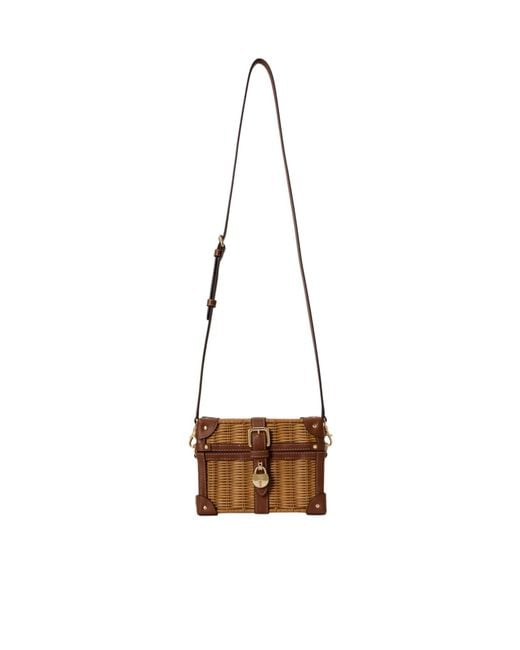 Ralph Lauren Brown Leather-Trim Shoulder Bag