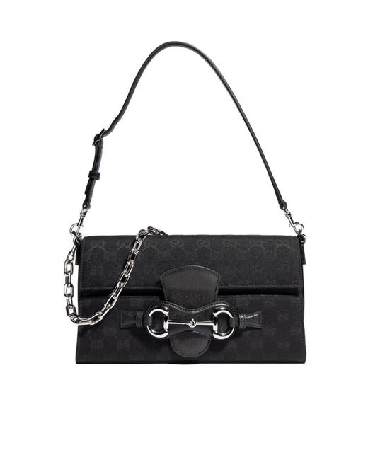 Gucci Black Horsebit Ristretto Medium Shoulder Bag
