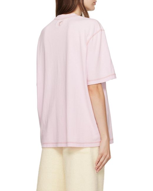 AMI Pink Logo-Embroidered Crewneck T-Shirt for men