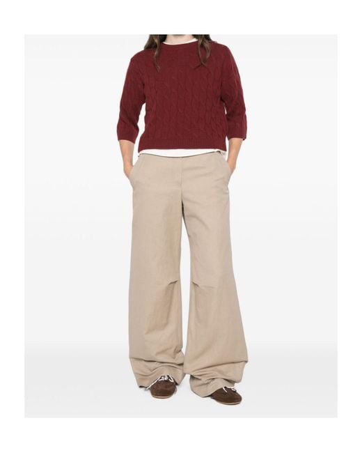 Marella Red Crew-Neck Cable-Knit Sweater