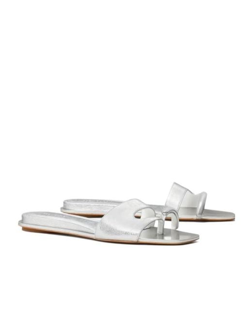 Tory Burch White Pierced Slides