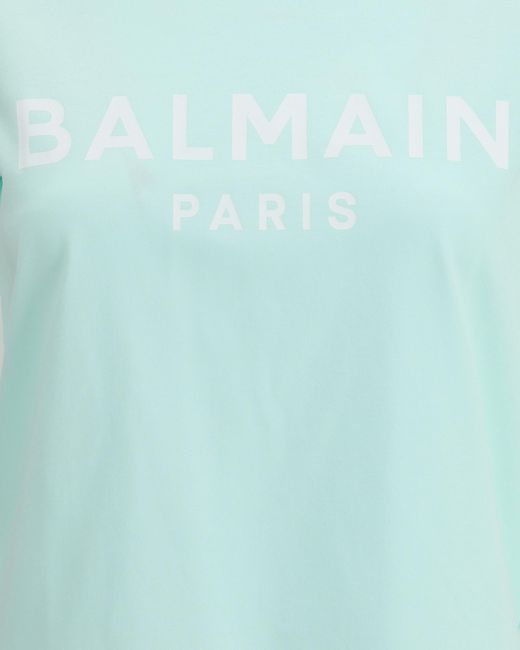 Balmain Blue Logo Printed Crewneck T-Shirt