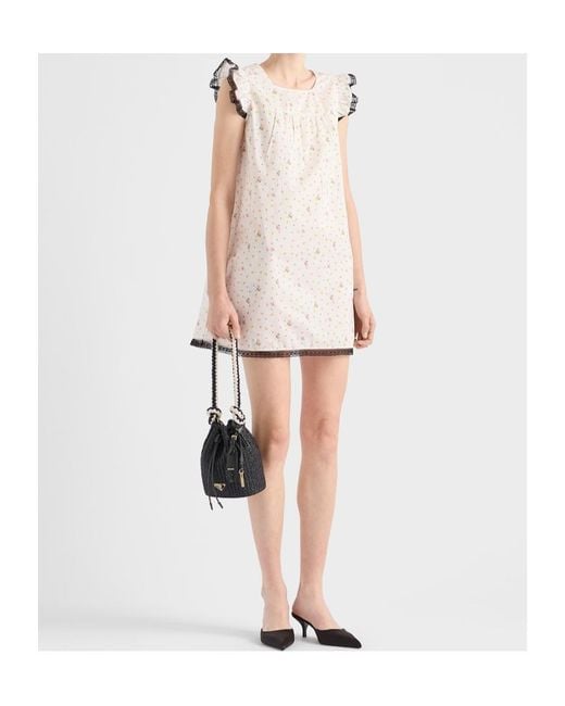 Prada White Floral Print Cotton Batiste Mini-Dress
