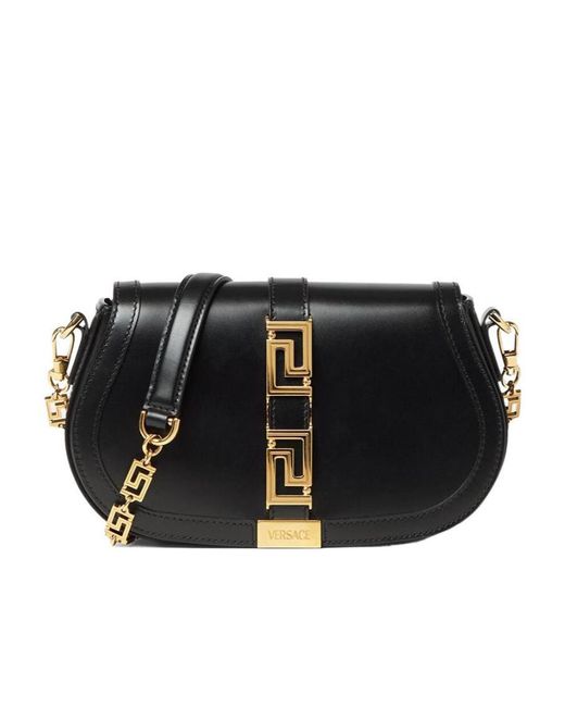 Versace Black Greca Fold-Over Crossbody Bag