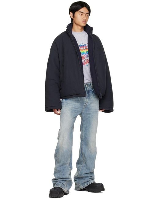 Balenciaga Blue Bb Paris Icon Reversible Puffer Jacket for men