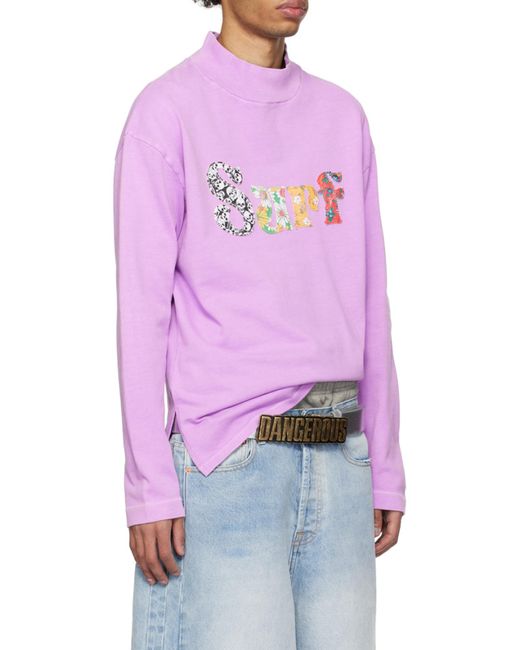 ERL Purple Motif-Embroidered Cotton T-Shirt for men