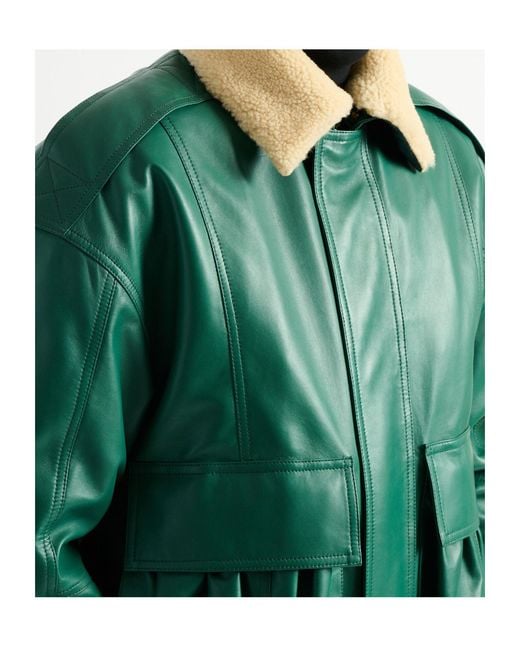 Balmain Green Shearling Leather Bomber Jacket for men