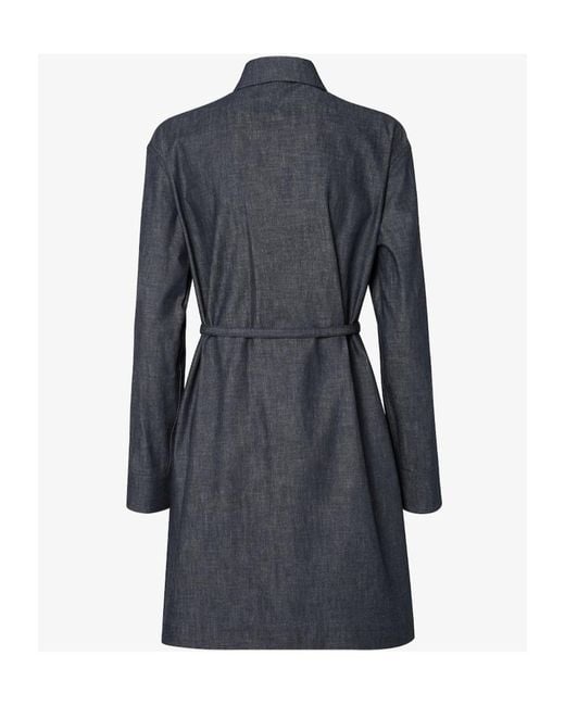 Fendi Blue Asymmetrical Cross-Over Fasten Belted Shirt Dress