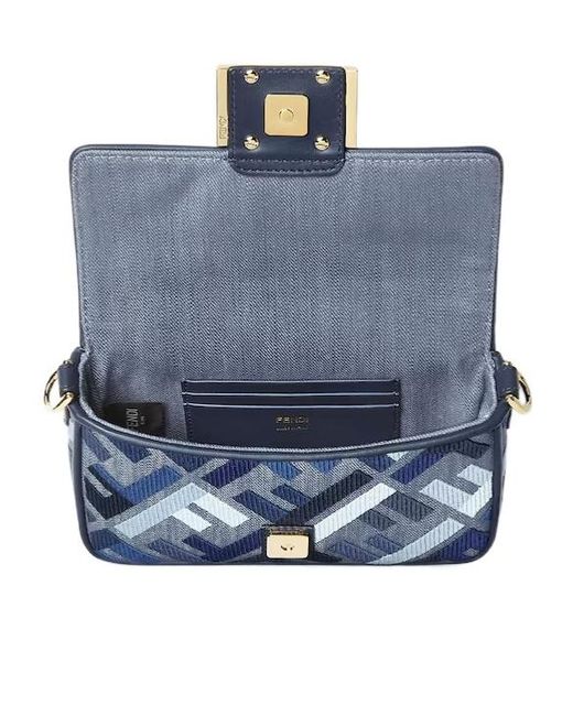Fendi Blue Baguette Ff Embroidered Mini Tote Bag