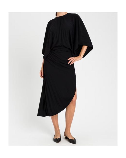 Twinset Black Gathered Slit Midi Skirt