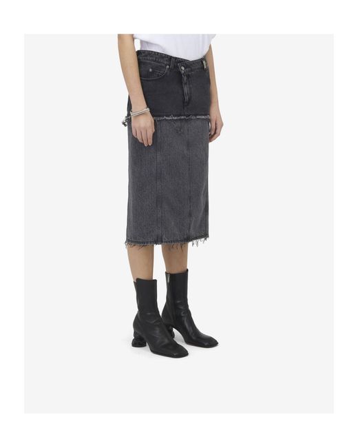 Alexander McQueen Black Two-Toned Raw Edge Denim Skirt